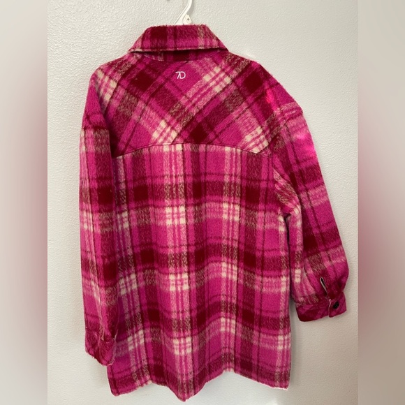 7Diamonds Hayden Longline Wool Blend Pink Plaid Womens Jacket Shacket Size S - Picture 9 of 13